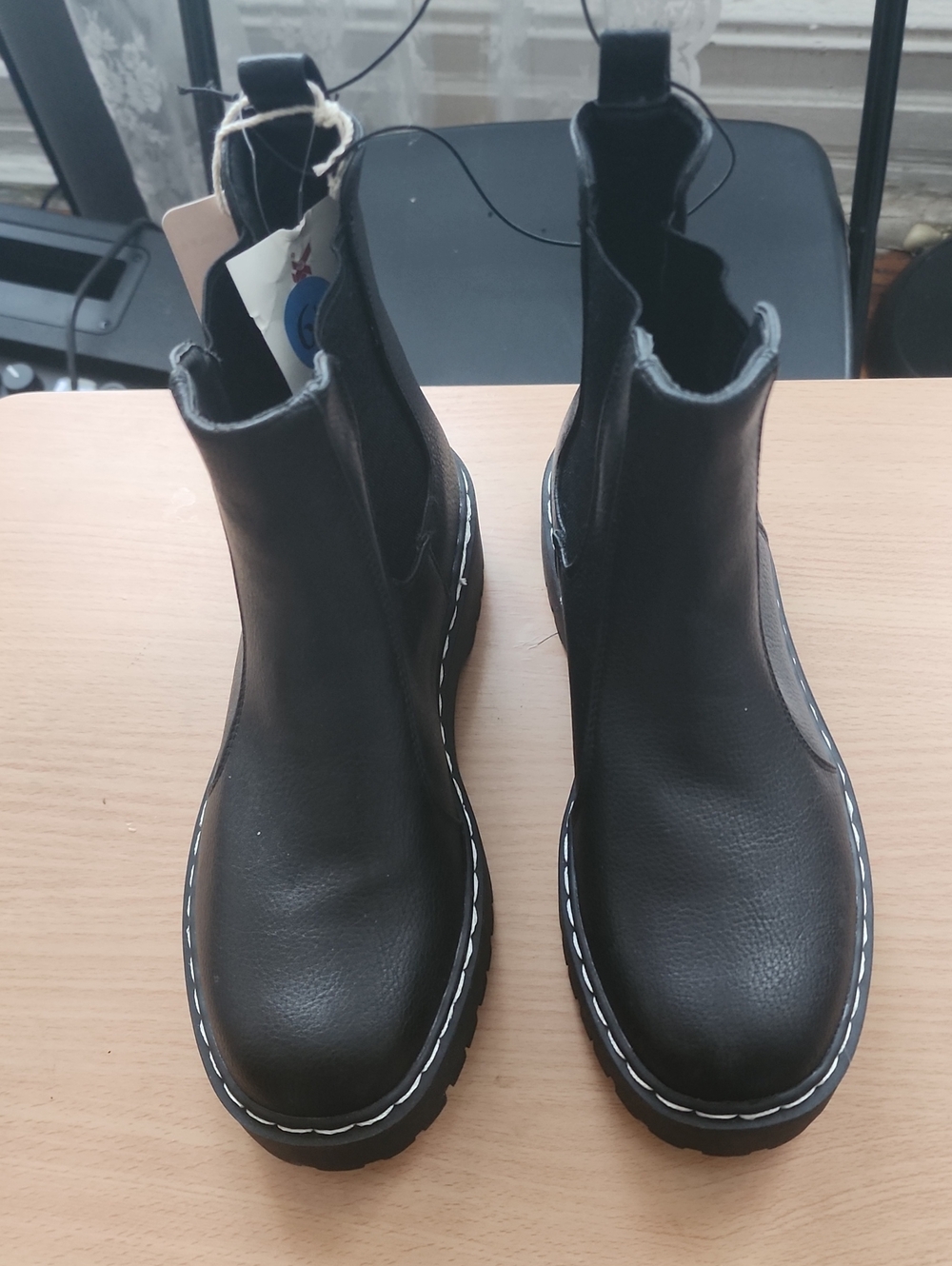 Sincerely Jules Black Chelsea Ankle Boots with White Contrast Stitching
